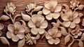 Generative AI, Carving natural wooden flowers, 3d pattern