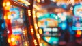 Generative AI casino bokeh light abstract blur backgroundBlurred image of slots machines at the Casino games on a Royalty Free Stock Photo