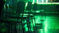 Generative AI Chairs in row in bar with green lights business concept. Royalty Free Stock Photo