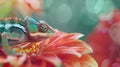 Generative AI Chameleon on the flower Beautiful extreme closeup business concept. Royalty Free Stock Photo