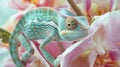 Generative AI Chameleon on the flower Beautiful extreme closeup business concept. Royalty Free Stock Photo