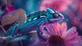 Generative AI Chameleon on the flower Beautiful extreme closeup business concept. Royalty Free Stock Photo