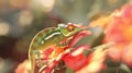 Generative AI Chameleon on the flower Beautiful extreme closeup business concept. Royalty Free Stock Photo