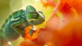 Generative AI Chameleon on the flower Beautiful extreme closeup business concept. Royalty Free Stock Photo