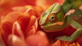 Generative AI Chameleon on the flower Beautiful extreme closeup business concept. Royalty Free Stock Photo