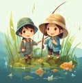 Generative AI Children Fishermen Having Fun-