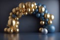 Generative AI of christmas arch with golden and blue balls