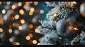 Generative AI Christmas holiday decorations with balls garland and bokeh lights on Christmas tree background Holid