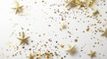 Generative AI Christmas modern composition Golden decorations confetti streamers stars on white background Christm