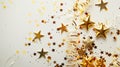 Generative AI Christmas modern composition Golden decorations confetti streamers stars on white background Christm