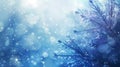 Generative AI Christmas winter snow background with fir branches macro with soft focus and snowfall in blue tones Royalty Free Stock Photo