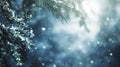 Generative AI Christmas winter snow background with fir branches macro with soft focus and snowfall in blue tones Royalty Free Stock Photo