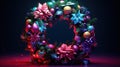 Generative AI, Christmas wreath in cyberpunk style, futuristic nostalgic 80s, 90s.