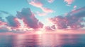 Generative AI Cirrus clouds tinted pink by the sun at sunset over a calm blue ocean business concept. Royalty Free Stock Photo