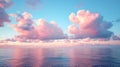 Generative AI Cirrus clouds tinted pink by the sun at sunset over a calm blue ocean business concept. Royalty Free Stock Photo