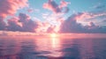 Generative AI Cirrus clouds tinted pink by the sun at sunset over a calm blue ocean business concept. Royalty Free Stock Photo