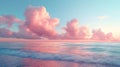 Generative AI Cirrus clouds tinted pink by the sun at sunset over a calm blue ocean business concept. Royalty Free Stock Photo