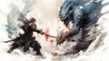 Generative AI, Clash of Legends: Dragon and Knight Engaged in an Epic Battle