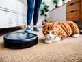 Generative AI. Cleaning the floor in the room with a robot vacuum cleaner