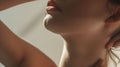 Generative AI Close frame of neck and arms of a young woman Skin care concept skin hydration business concept.