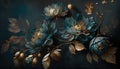 Generative AI, Close up of blooming flowerbeds of amazing blue flowers