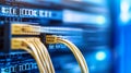 Generative AI Close Up of Network Cables Plugged into Server Equipment for Digital Connectivity and Technology bus Royalty Free Stock Photo