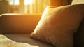 Generative AI Close up pillow on sofa at home in morning with sunlightFurniture in house background with light sha Royalty Free Stock Photo