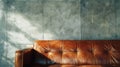 Generative AI close up vintage style of interior decoration the leather sofa and concrete wall business concept. Royalty Free Stock Photo