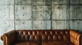 Generative AI close up vintage style of interior decoration the leather sofa and concrete wall business concept. Royalty Free Stock Photo