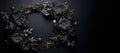 Generative AI, Close up wreath, blooming flowerbeds of amazing black flowers
