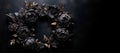 Generative AI, Close up wreath, blooming flowerbeds of amazing black flowers