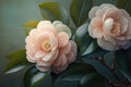 Generative AI. Closeup of beautiful flowers of Camellia japonica