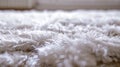 Generative AI Closeup detail of white shaggy carpet on brown wooden floor Hairy carpet detail business concept. Royalty Free Stock Photo