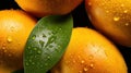 Generative AI, closeup fresh mango fruit background. Tropical exotic closeup photo