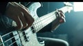 Generative AI Closeup of mans hands playing bass guitar Person playing bass guitar Guitar strings Person playing r Royalty Free Stock Photo