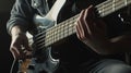 Generative AI Closeup of mans hands playing bass guitar Person playing bass guitar Guitar strings Person playing r Royalty Free Stock Photo