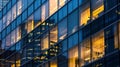 Generative AI Closeup on an office building in the evening with some lightened workspaces Modern glazed skyscraper Royalty Free Stock Photo