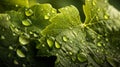 Generative AI closeup of raindrops on grape leaves business concept. Royalty Free Stock Photo