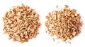 Generative AI closeup of two piles of cedar or palo santo incense wood chips isolated over a white background top Royalty Free Stock Photo