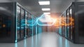 Generative AI Cloud Computing Data Center Modern Server Room Infrastructure with Abstract Cloud Illustration Netwo Royalty Free Stock Photo