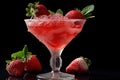 Generative AI. Cold summer strawberry cocktail mojito, margarita, daiquiri. Two glasses with fresh strawberry soda drink with ice Royalty Free Stock Photo