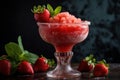 Generative AI. Cold summer strawberry cocktail mojito, margarita, daiquiri. Two glasses with fresh strawberry soda drink with ice Royalty Free Stock Photo