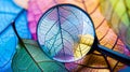 Generative AI Color control of digital printed leaf with magnifier Digital print color management business concept