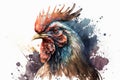 Generative AI. Colorful bright rooster isolated on white background. Watercolor, detailed realistic illustration