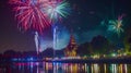 Generative AI Colorful firework in a night sky at Ho kham luang at Royal Park Rajapruek in chiang maiThailand busi Royalty Free Stock Photo