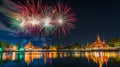 Generative AI Colorful firework in a night sky at Ho kham luang at Royal Park Rajapruek in chiangmaiThailand busin Royalty Free Stock Photo