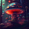 Generative AI: colorful mushroom in a forest