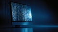 Generative AI Computer Screen Displaying Binary Code in Dark Blue Environment Representing Digital Technology and Royalty Free Stock Photo