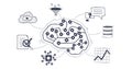 Generative AI concept with brain, cloud, and data flow. Doodle ...