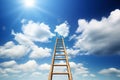 Generative AI Concept Image Of Wooden Ladder Leading Up To Blue Sky And Clouds To Show Ambition And Aspiration